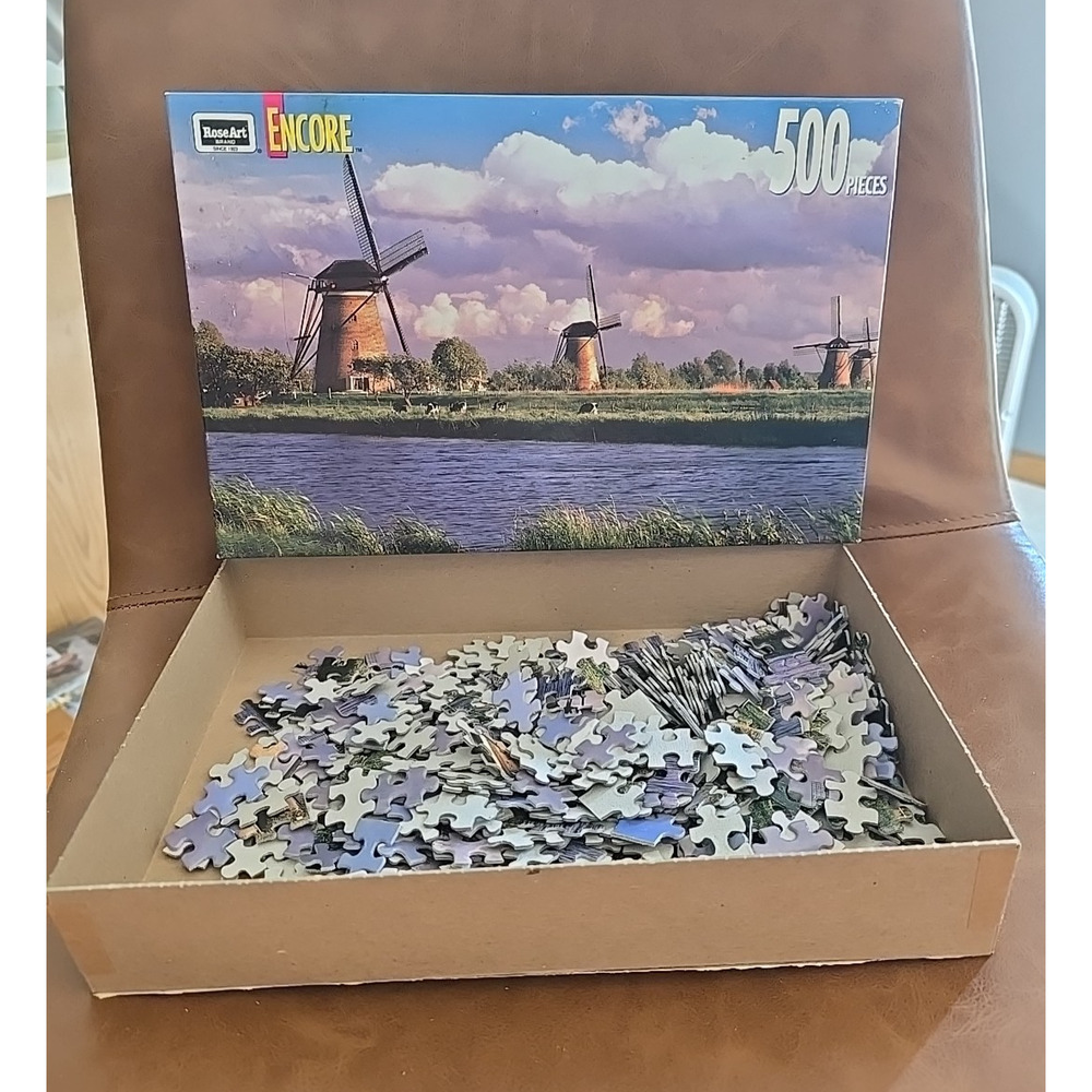 Vintage‎ 1993 RoseArt Windmills at Kinderdijk 500 Piece Jigsaw Puzzle 13"x19"